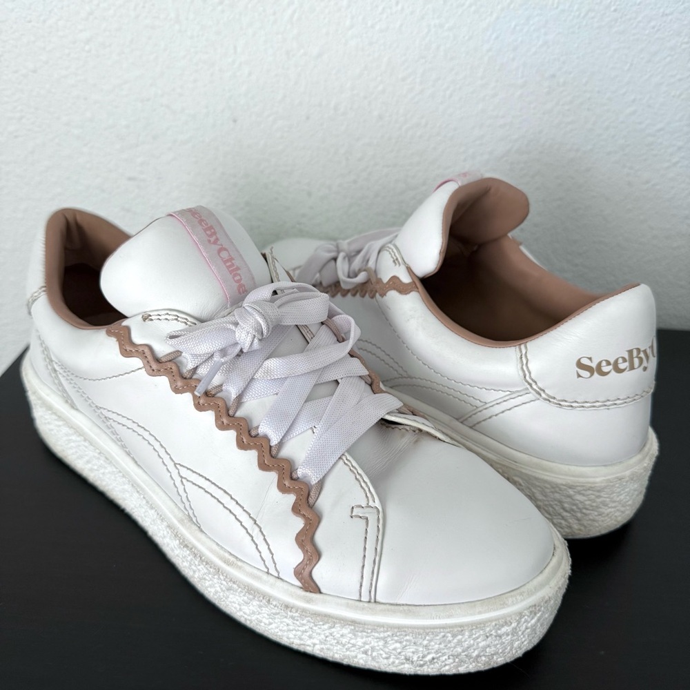 See By Chloe White and Pink Sneakers